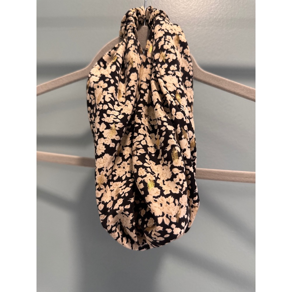 Anthropologie Floral Gold Metallic Knotted Headband Black White Boho